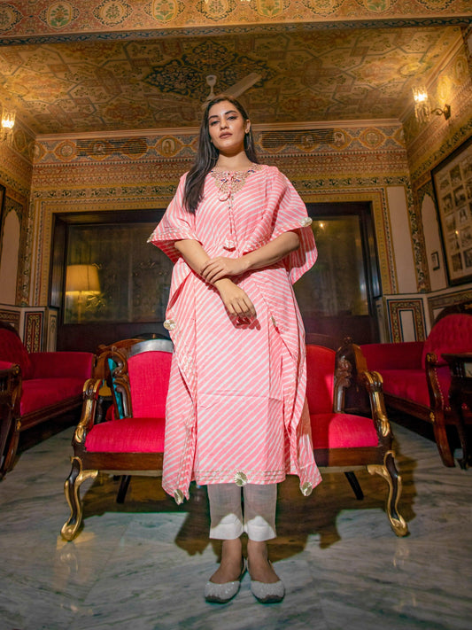  Baby Pink Cotton Laheriya Kaftan - world.com