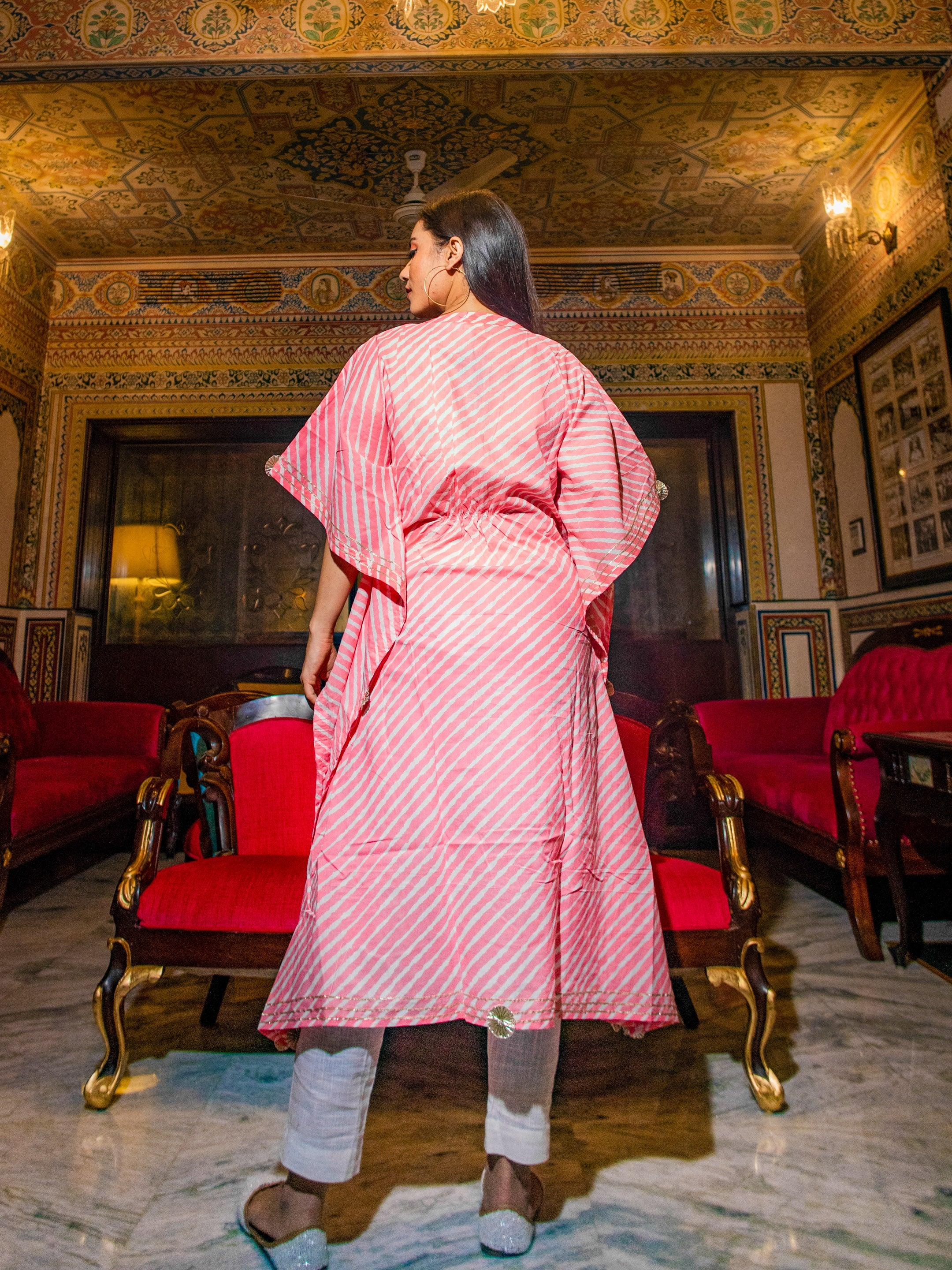 Baby Pink Cotton Laheriya Kaftan - world.com