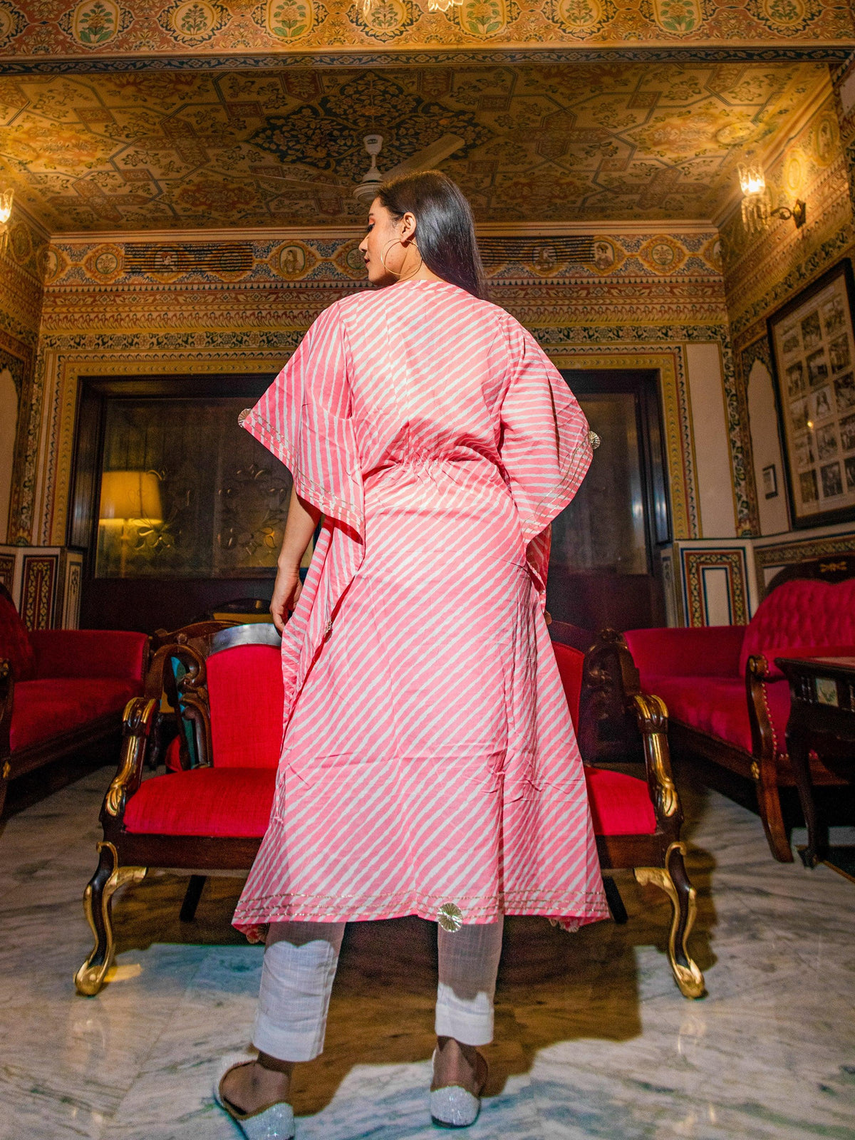  Baby Pink Cotton Laheriya Kaftan - world.com