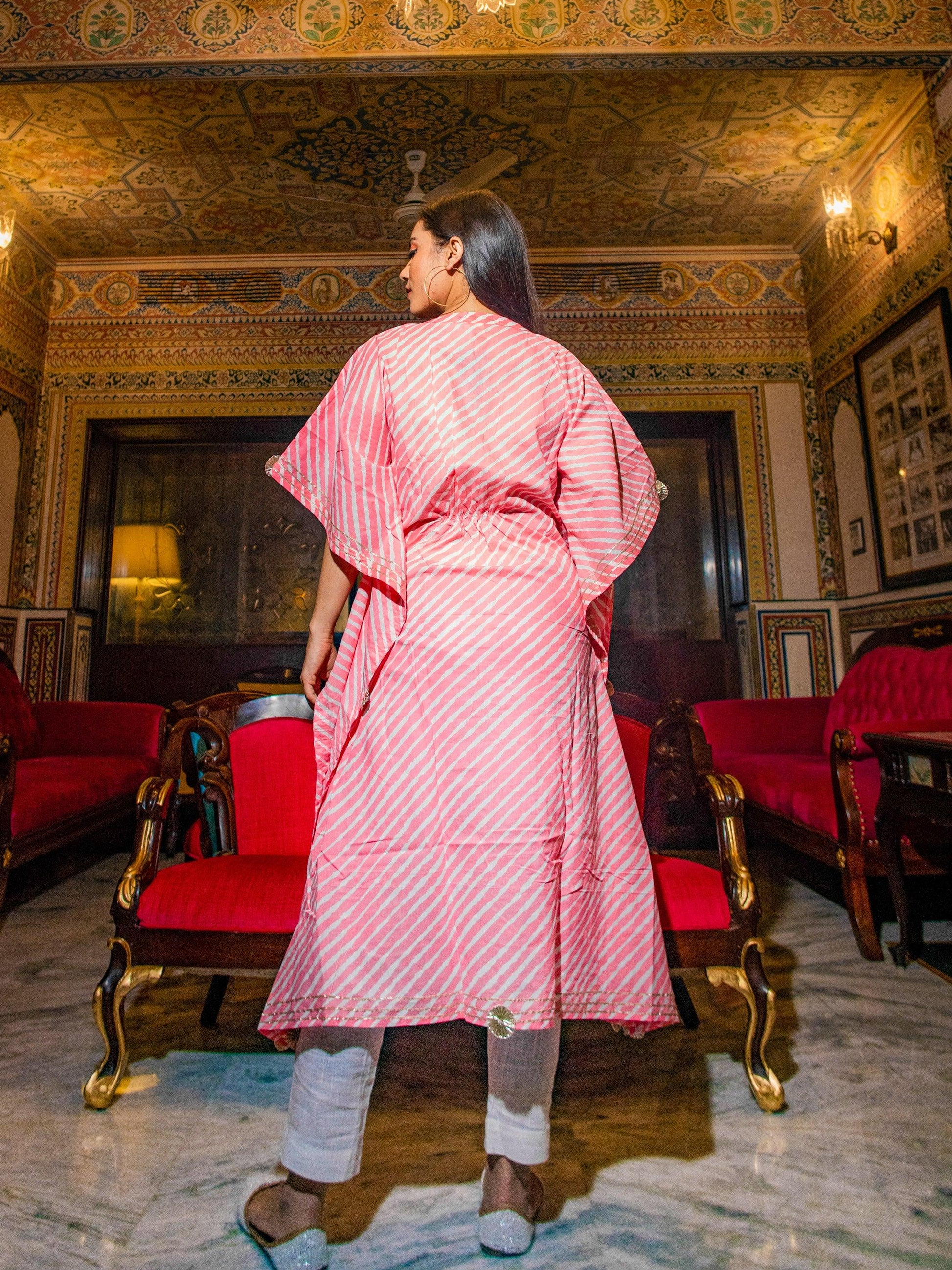  Baby Pink Cotton Laheriya Kaftan - world.com