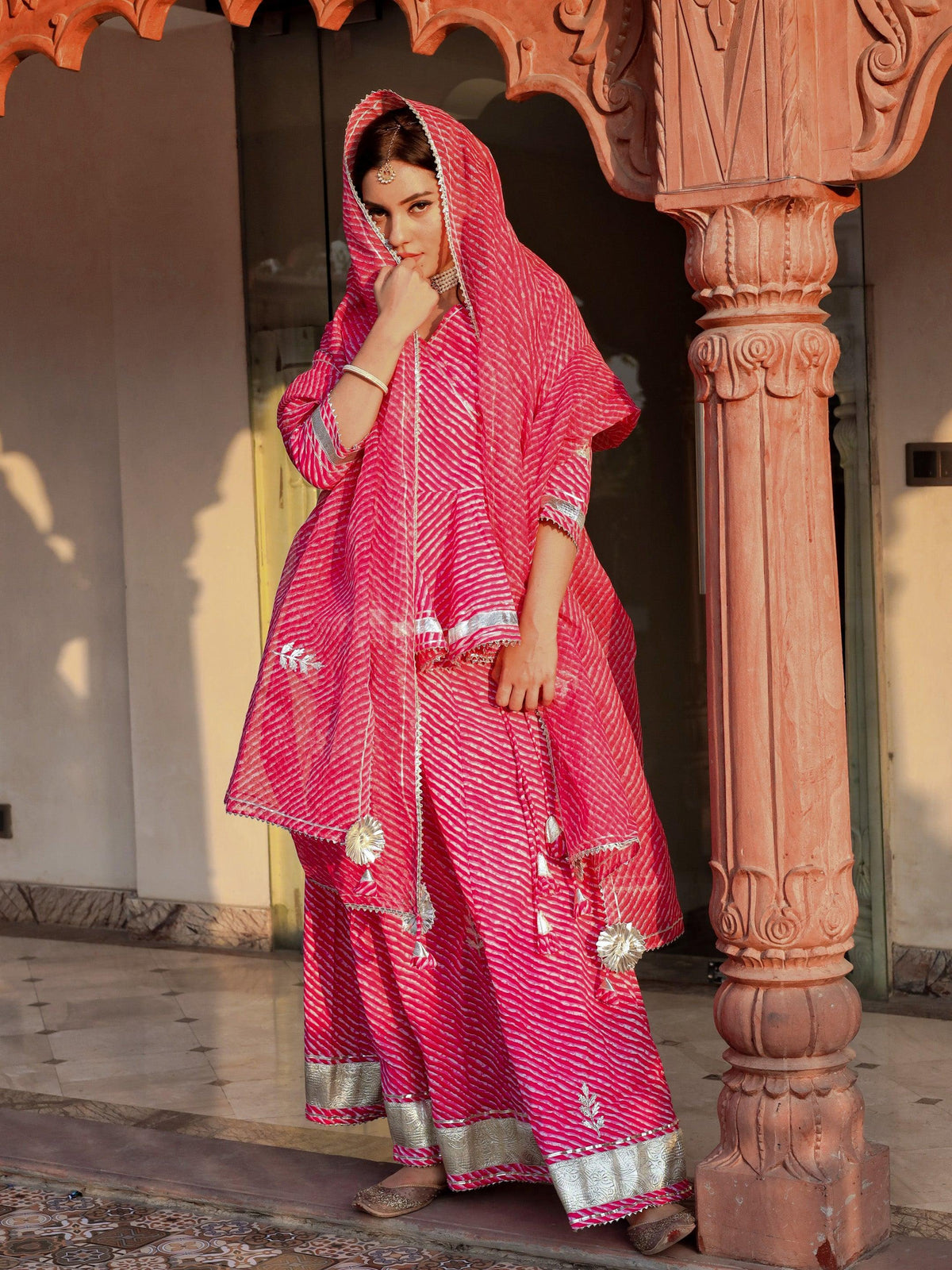  Pink Lehriya lehenga dupatta set - world.com