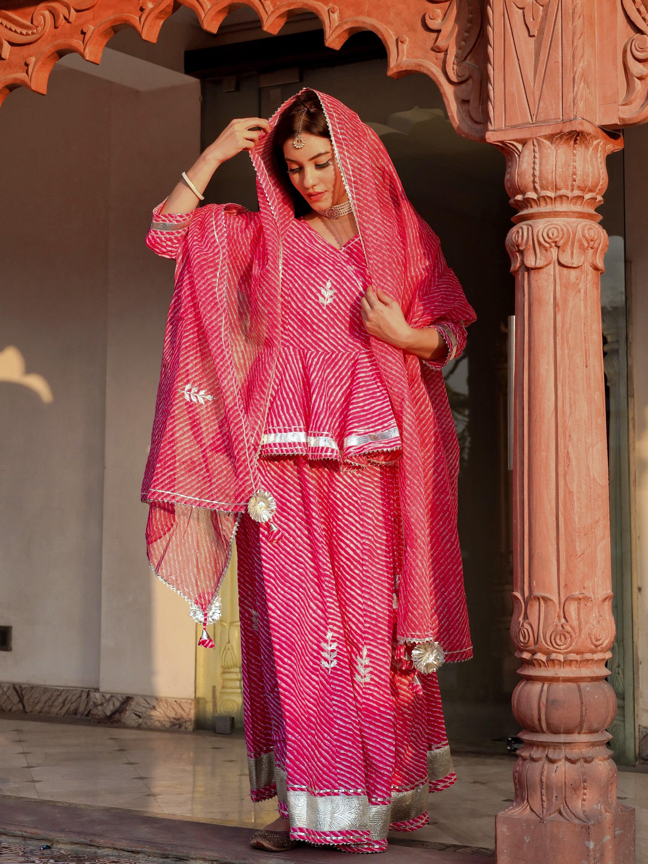  Pink Lehriya lehenga dupatta set - world.com