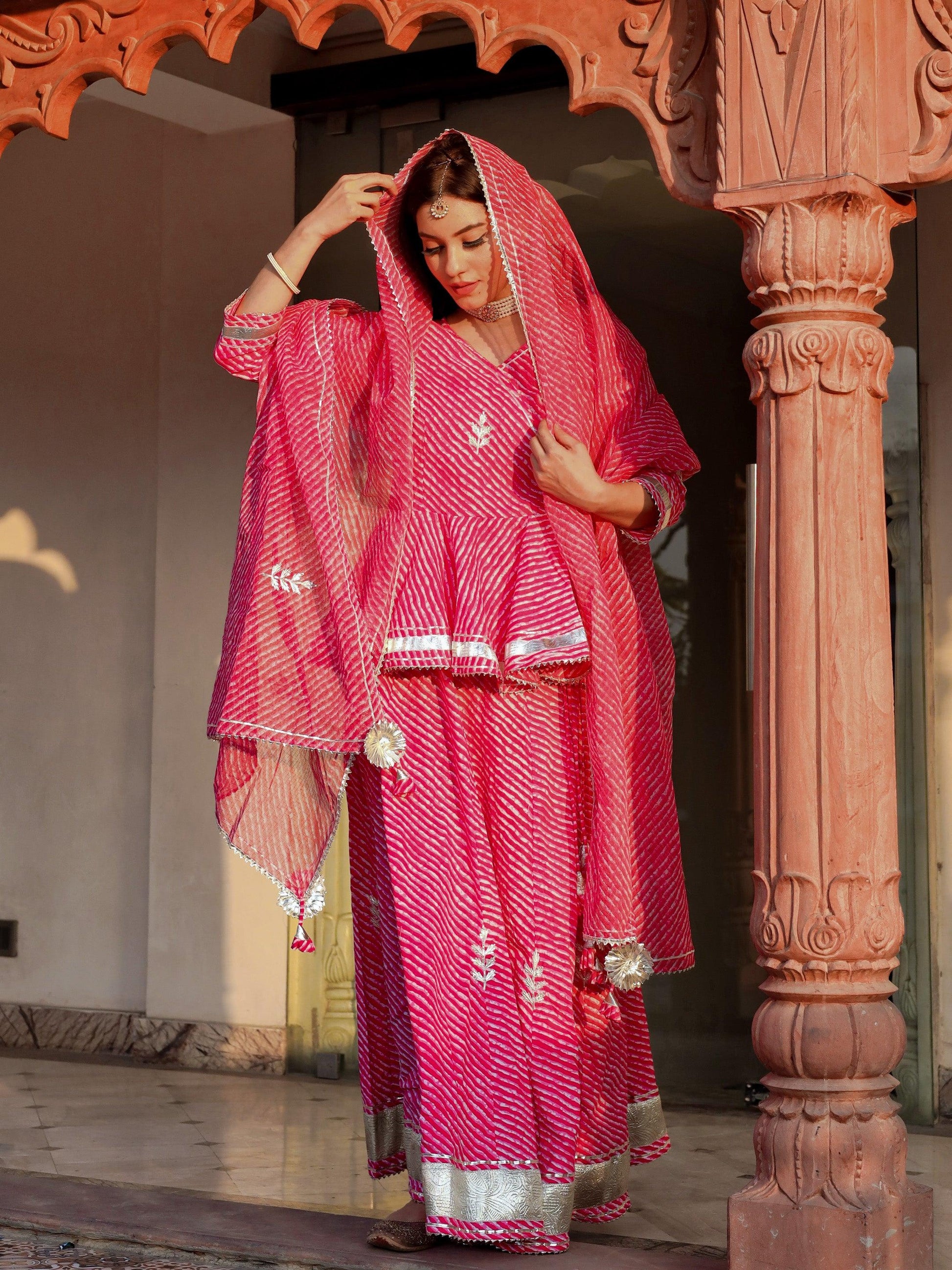  Pink Lehriya lehenga dupatta set - world.com