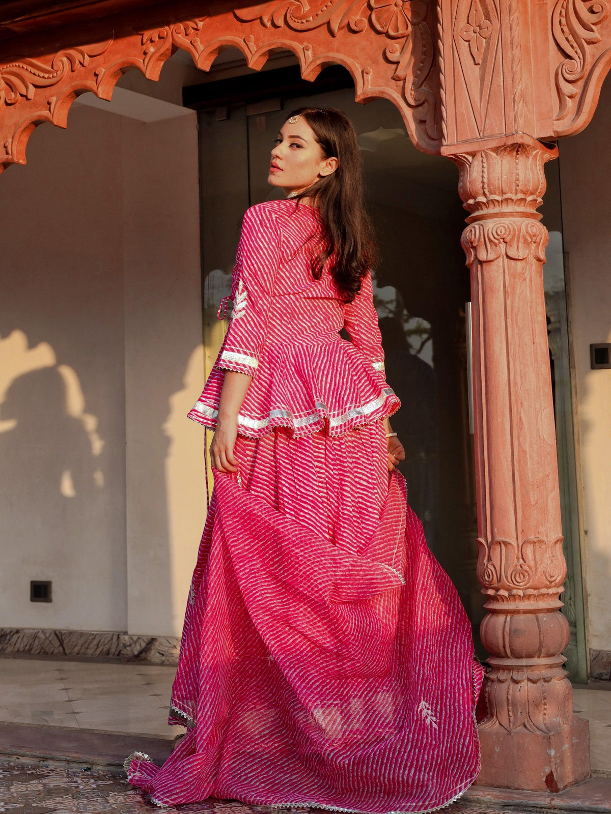  Pink Lehriya lehenga dupatta set - world.com