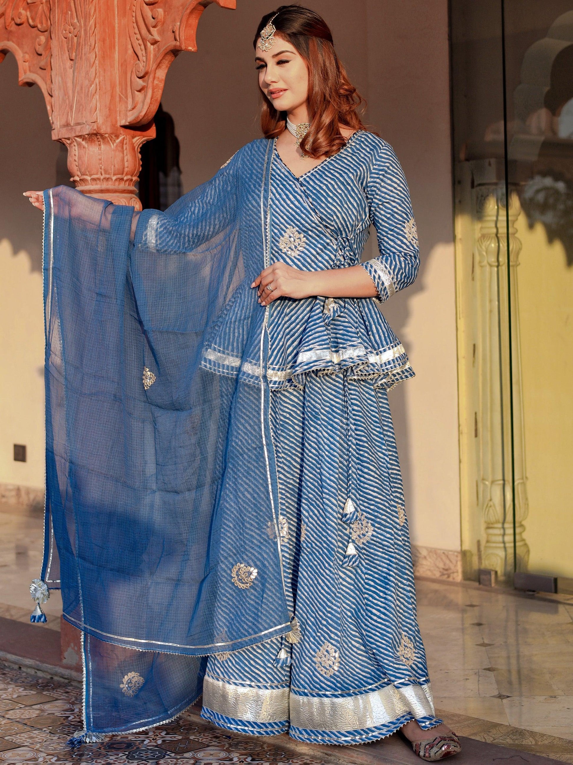  Blue Lehriya lehenga dupatta set - world.com