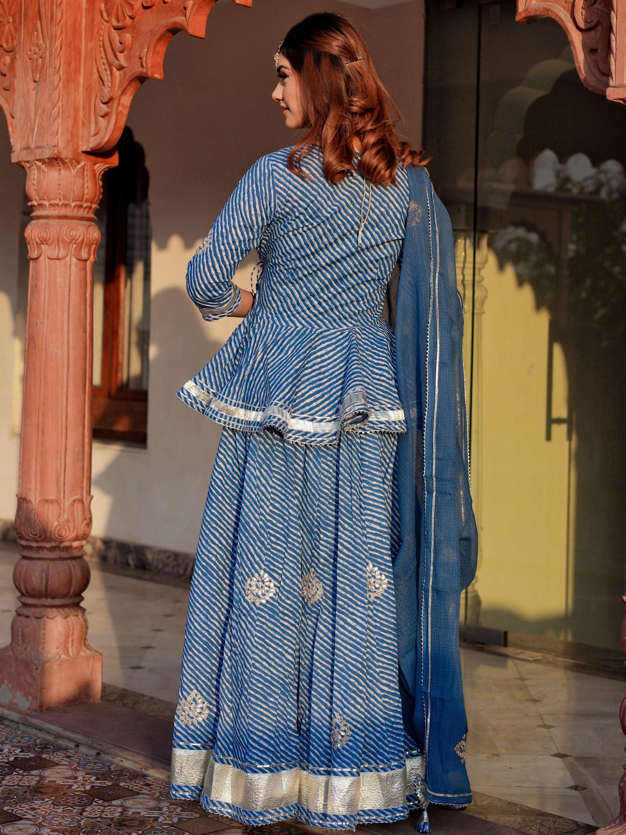  Blue Lehriya lehenga dupatta set - world.com