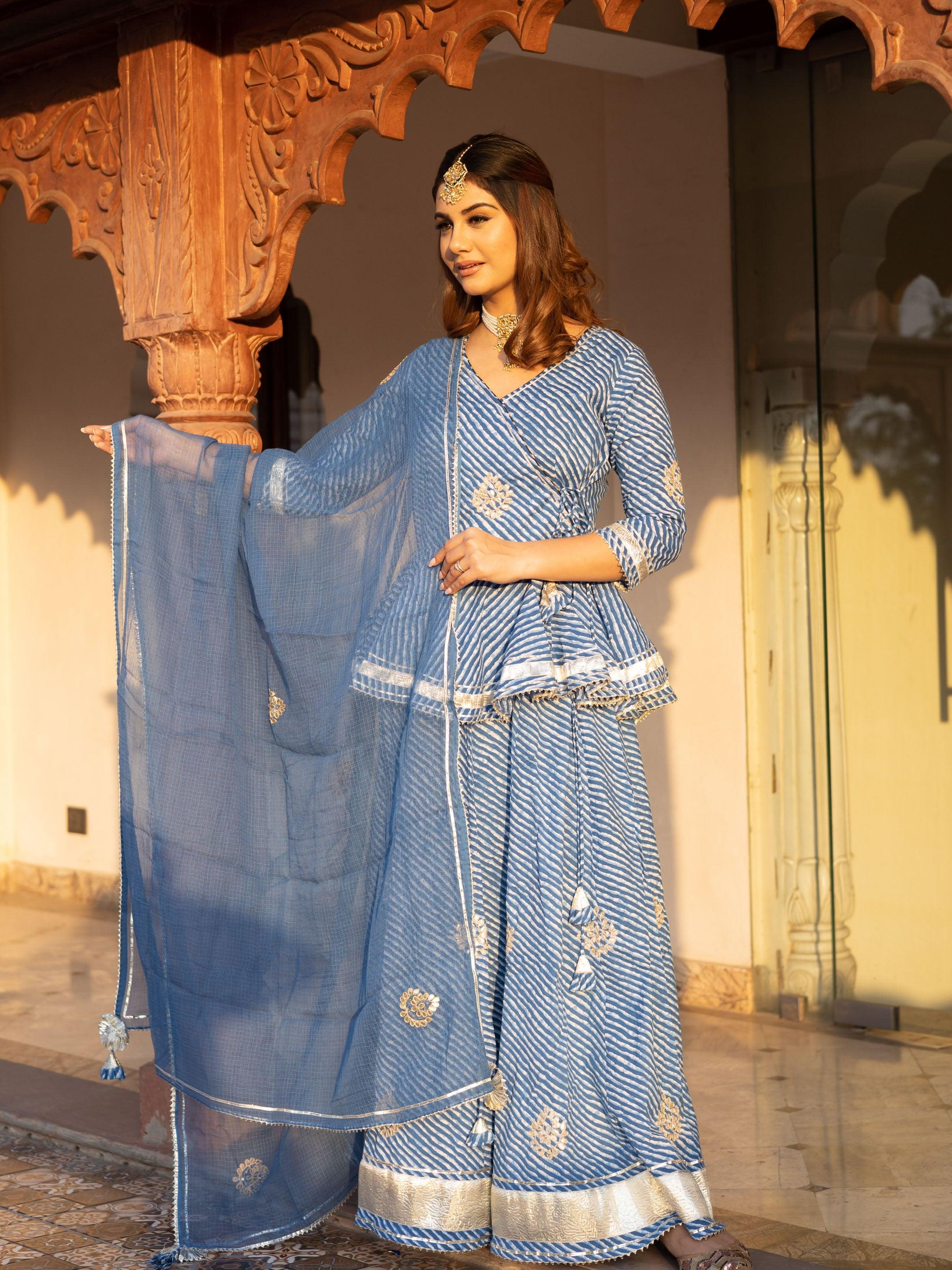  Blue Lehriya lehenga dupatta set - world.com