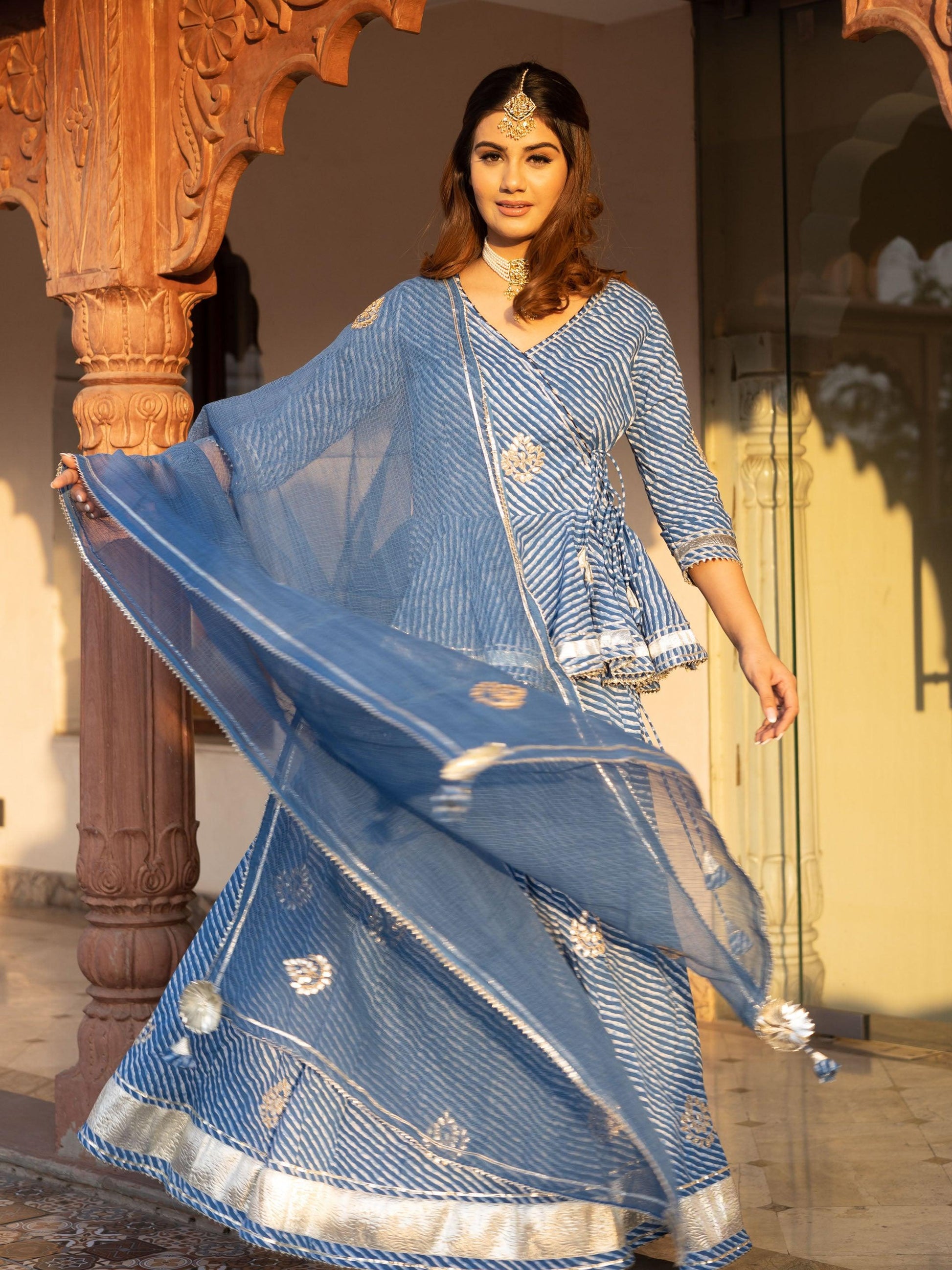  Blue Lehriya lehenga dupatta set - world.com