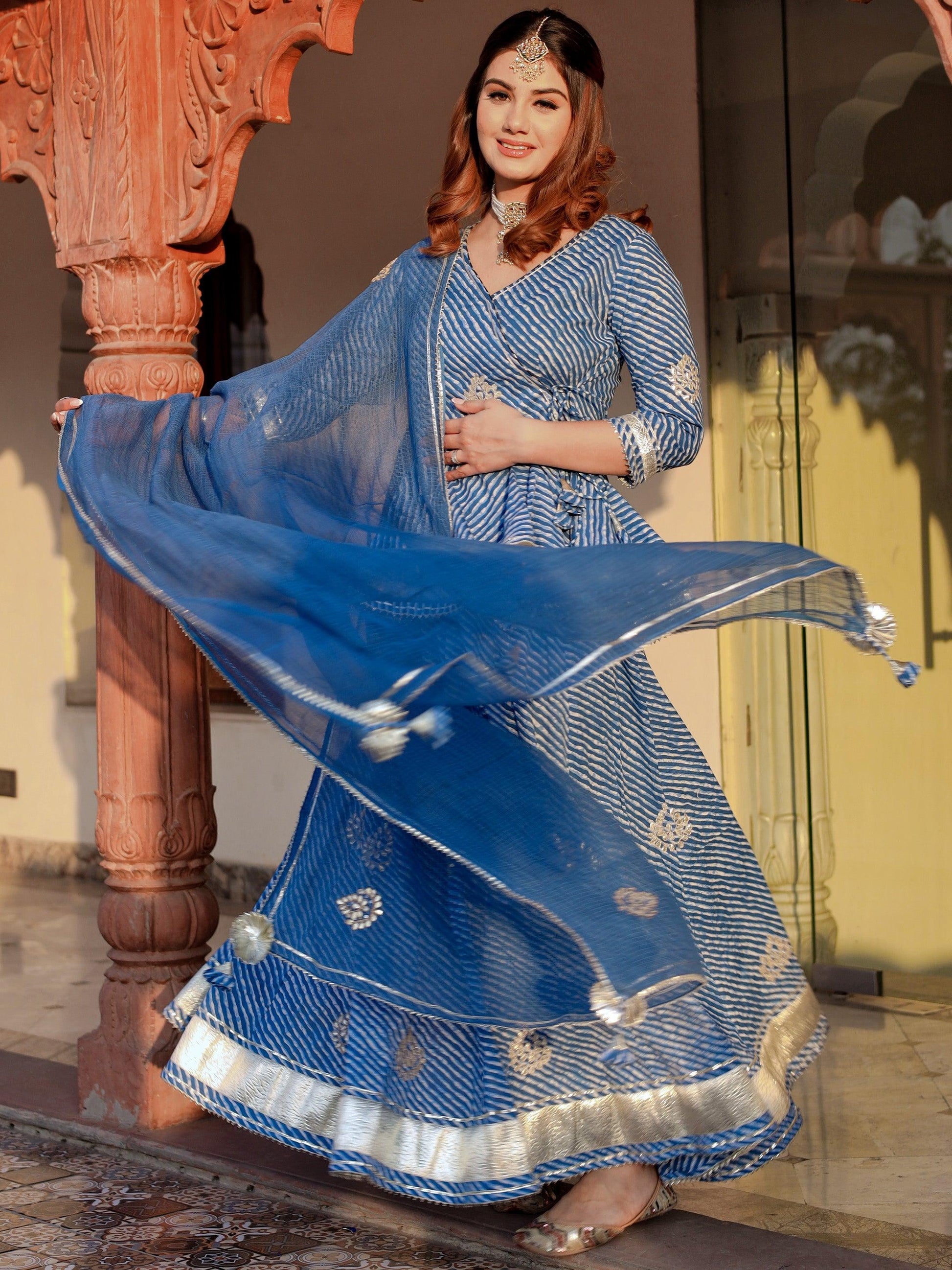  Blue Lehriya lehenga dupatta set - world.com