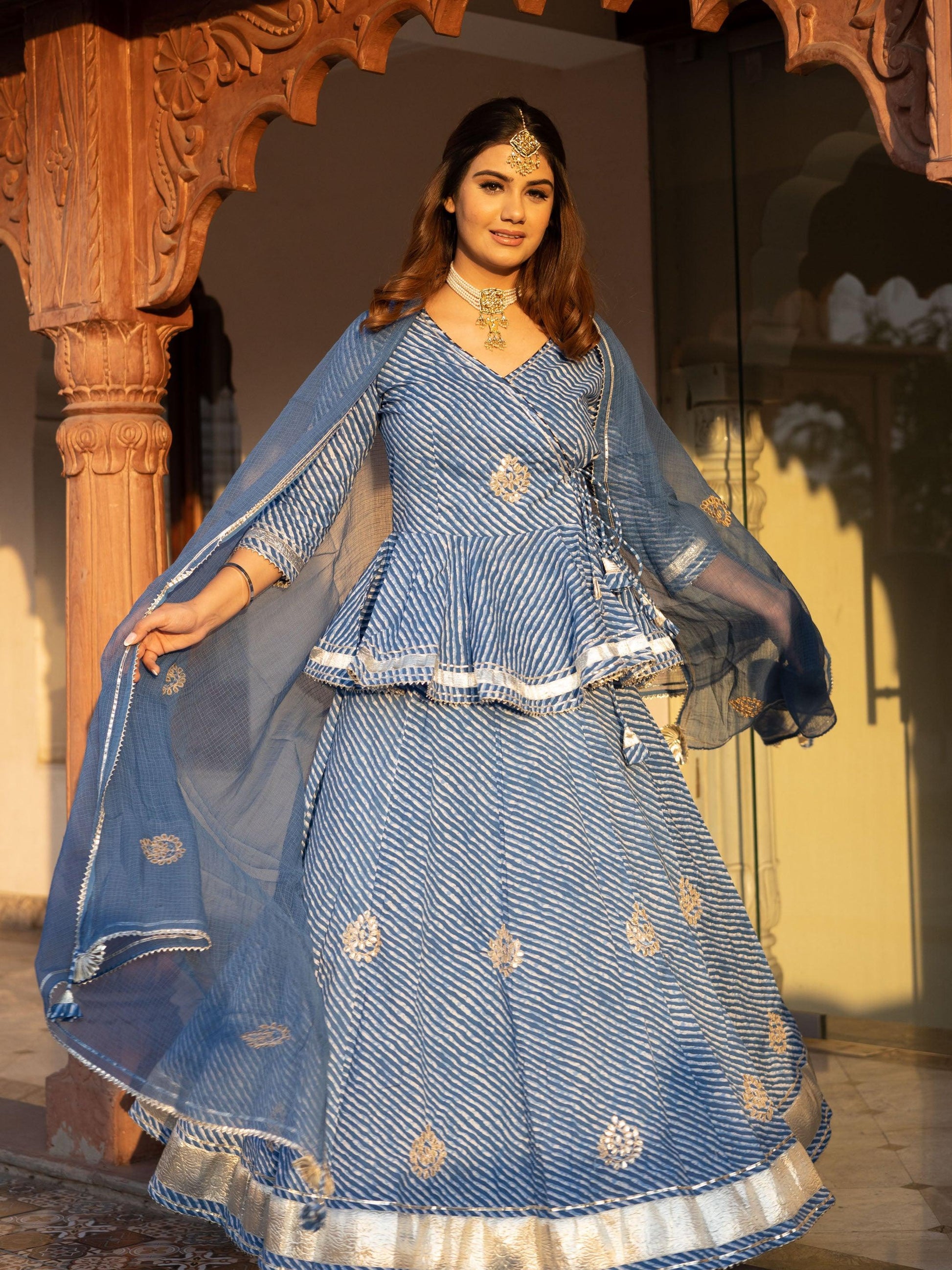  Blue Lehriya lehenga dupatta set - world.com