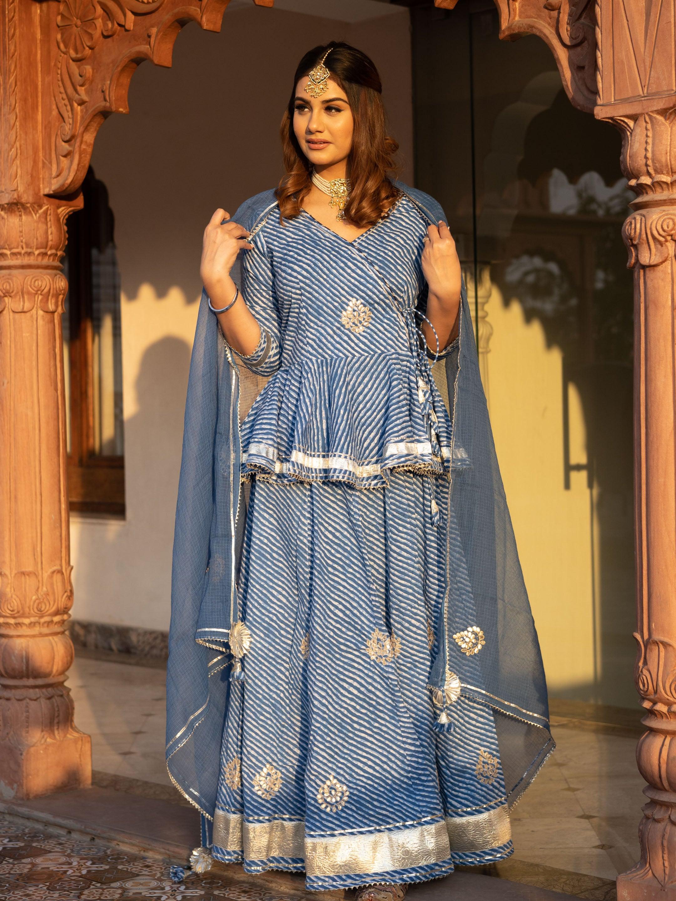  Blue Lehriya lehenga dupatta set - world.com