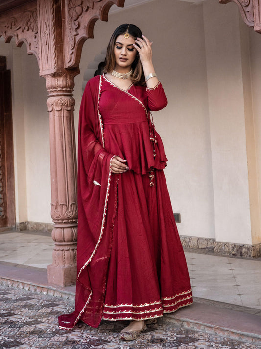  Maroon Gota Hand Work lehenga dupatta set - world.com