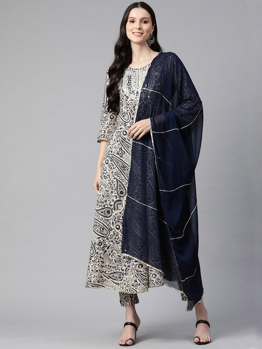  Beige Cotton Straight Kurta pant set with Dupatta -  world