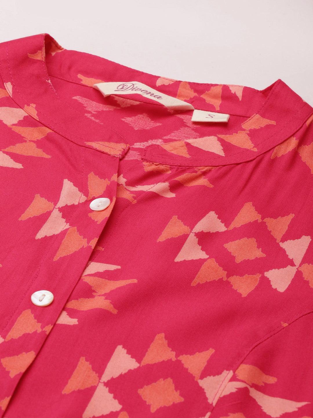  Pink Geometric Print Rayon Shirt Style Top -  world
