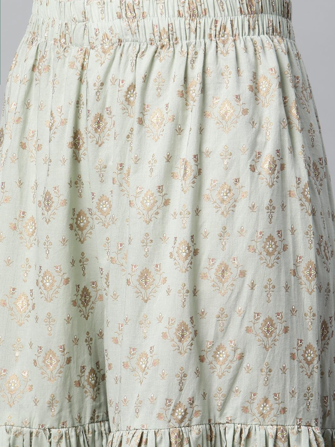  Sea Green Golden Printed Kurta Sharara set with Dupatta -  world