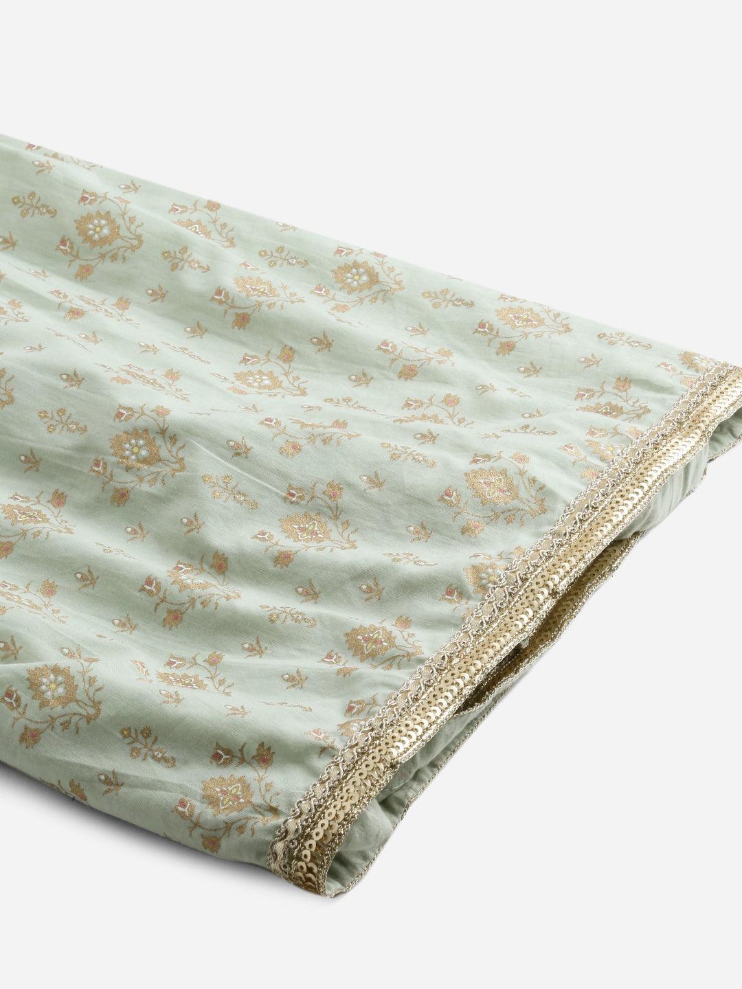  Sea Green Golden Printed Kurta Sharara set with Dupatta -  world