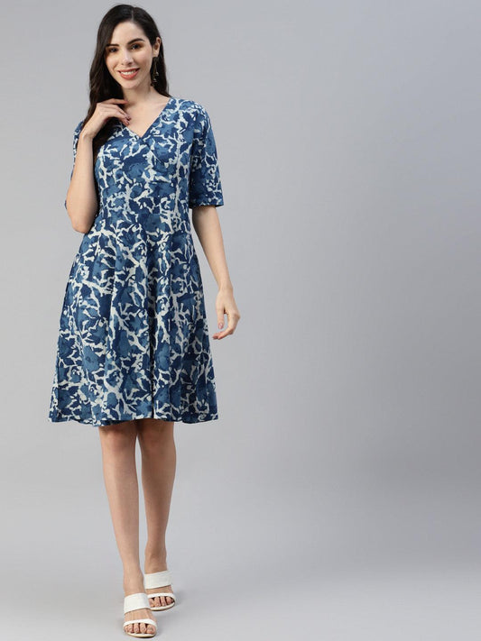  Indigo Hand Block Printed Short Dress -  world