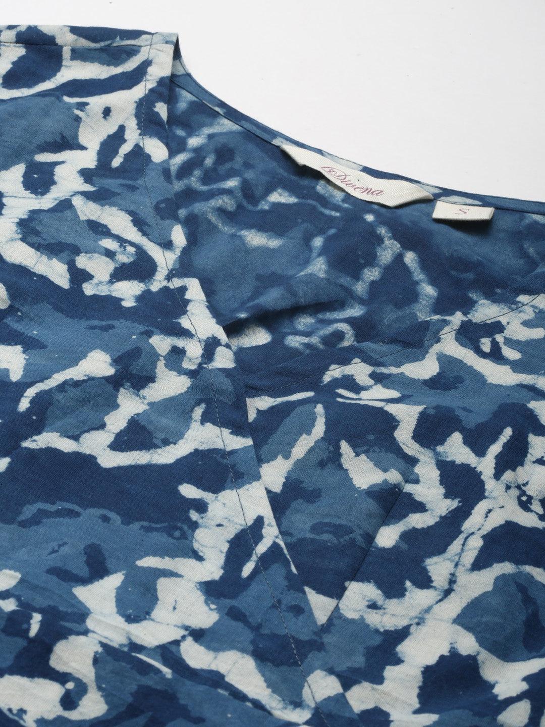  Indigo Hand Block Printed Short Dress -  world