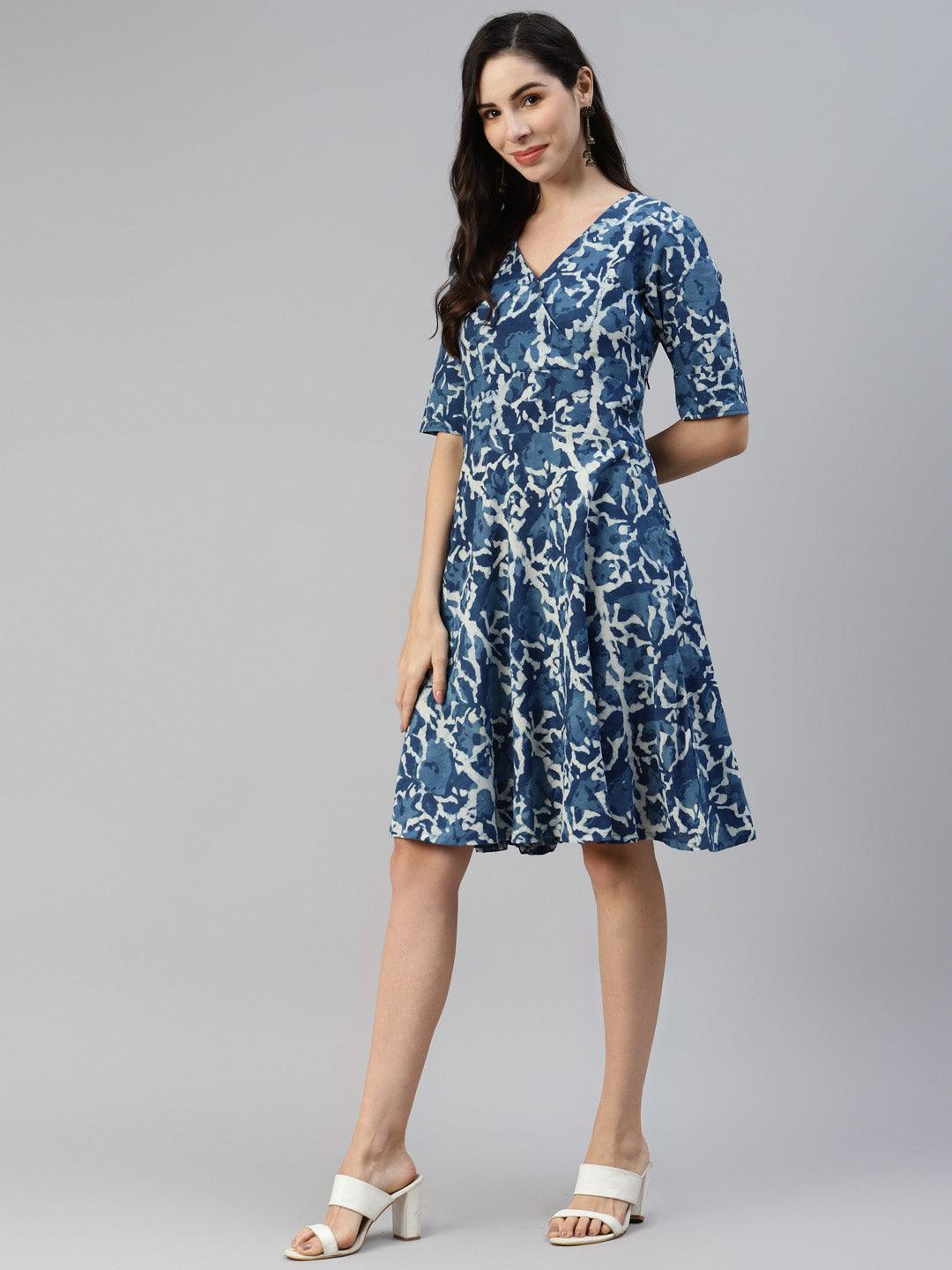  Indigo Hand Block Printed Short Dress -  world