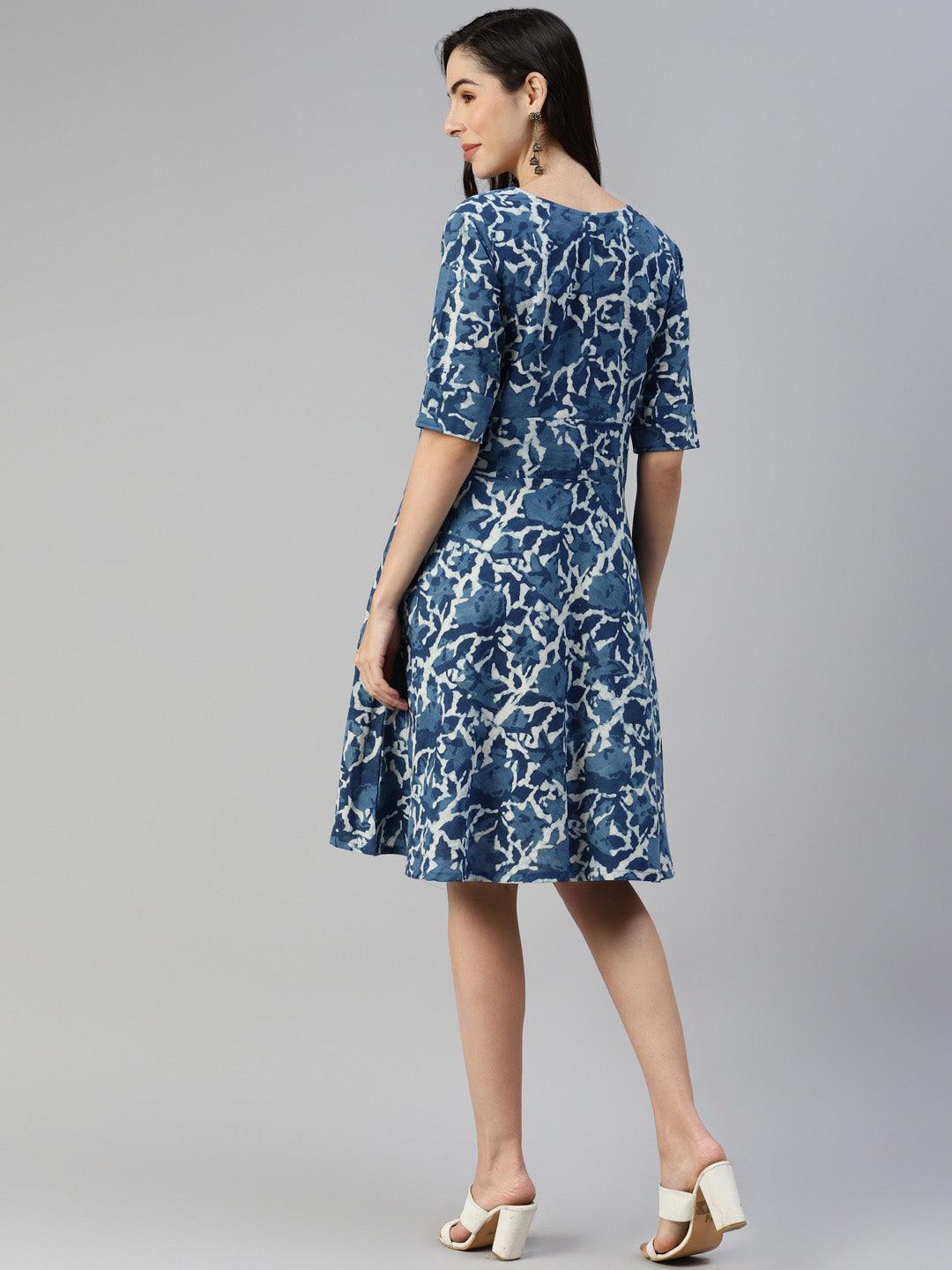  Indigo Hand Block Printed Short Dress -  world