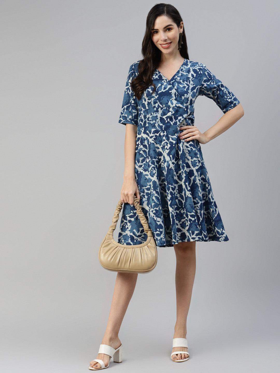  Indigo Hand Block Printed Short Dress -  world