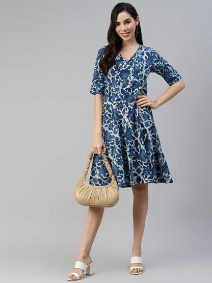  Indigo Hand Block Printed Short Dress -  world