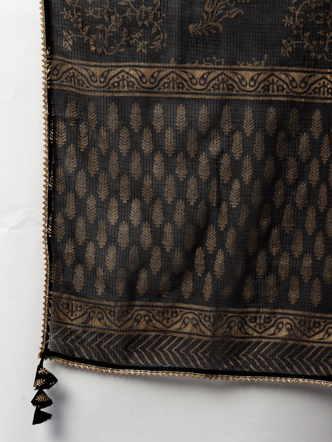  Black Gold Printed Cotton Kurta Sharara Set with Dupatta -  world