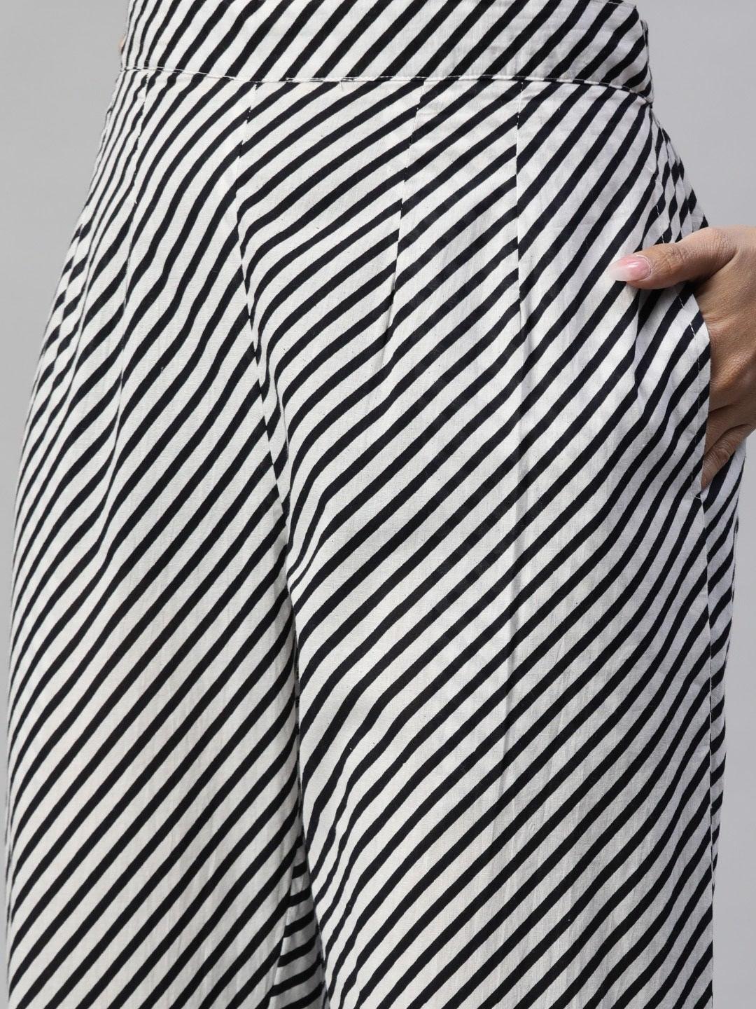  Black and White Cotton Kurta Pant Set With Dupatta -  world
