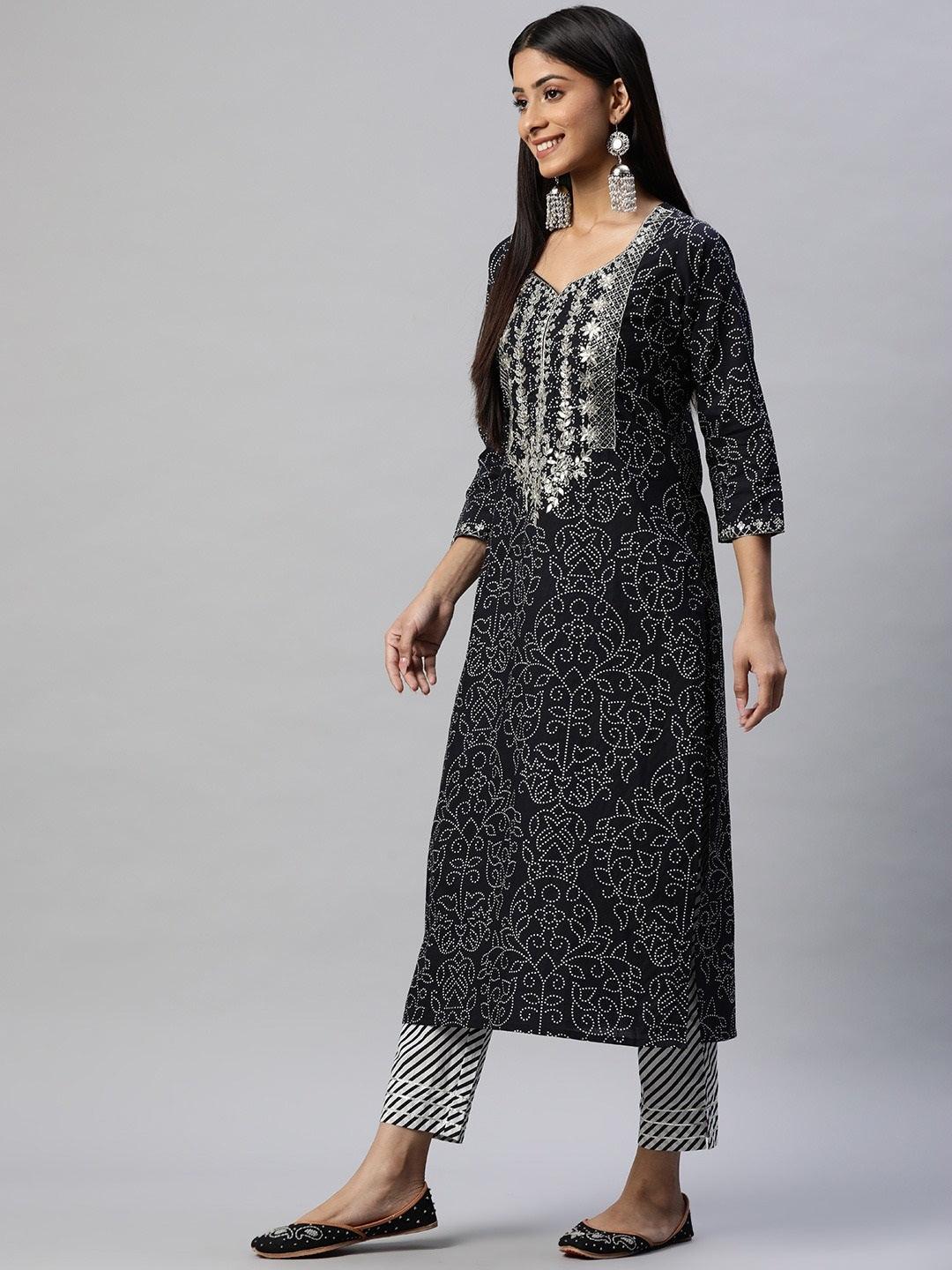  Black and White Cotton Kurta Pant Set With Dupatta -  world