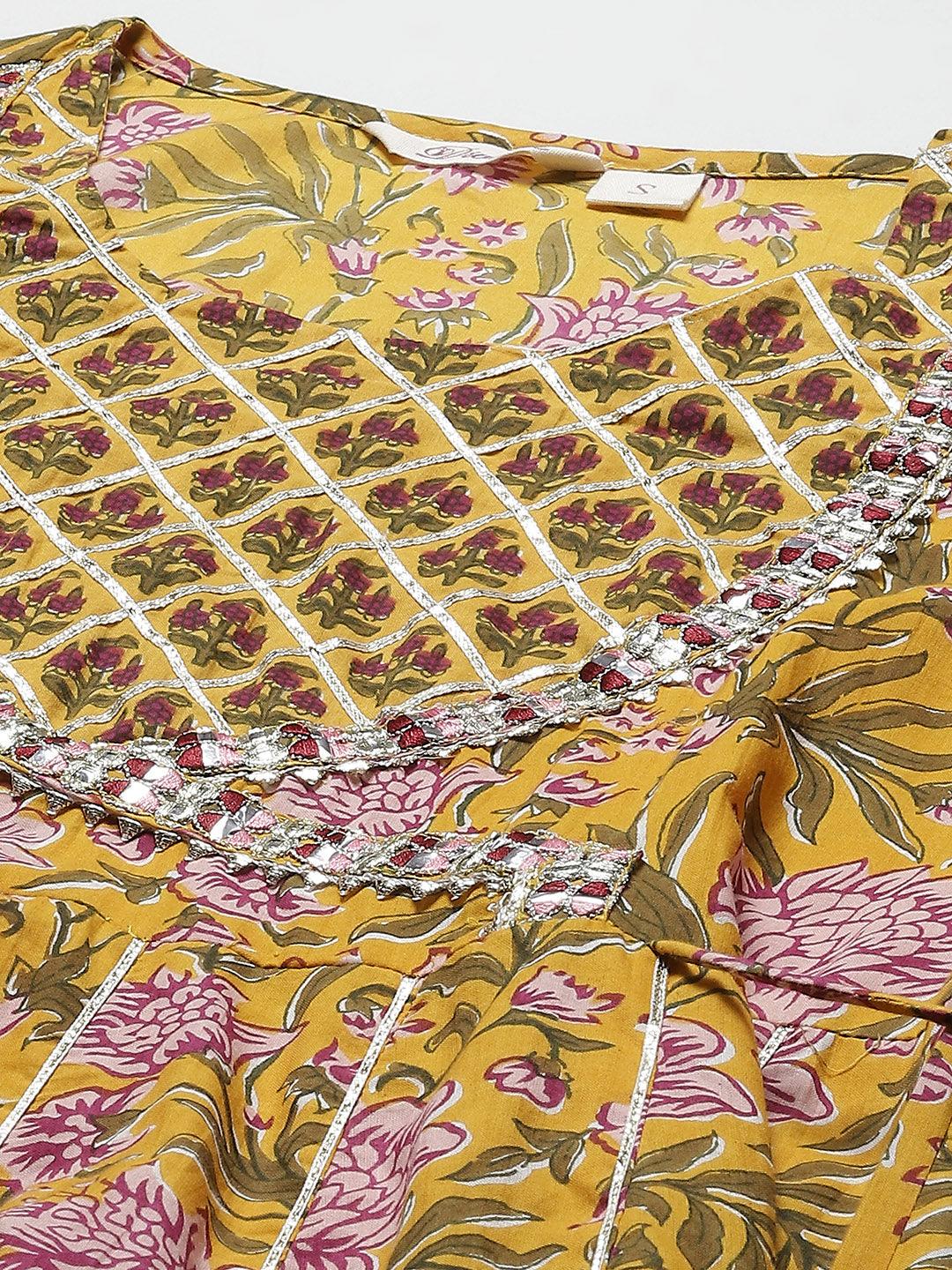  Mustard Cotton Anarkali Kurta Palazzo Set With Dupatta -  world