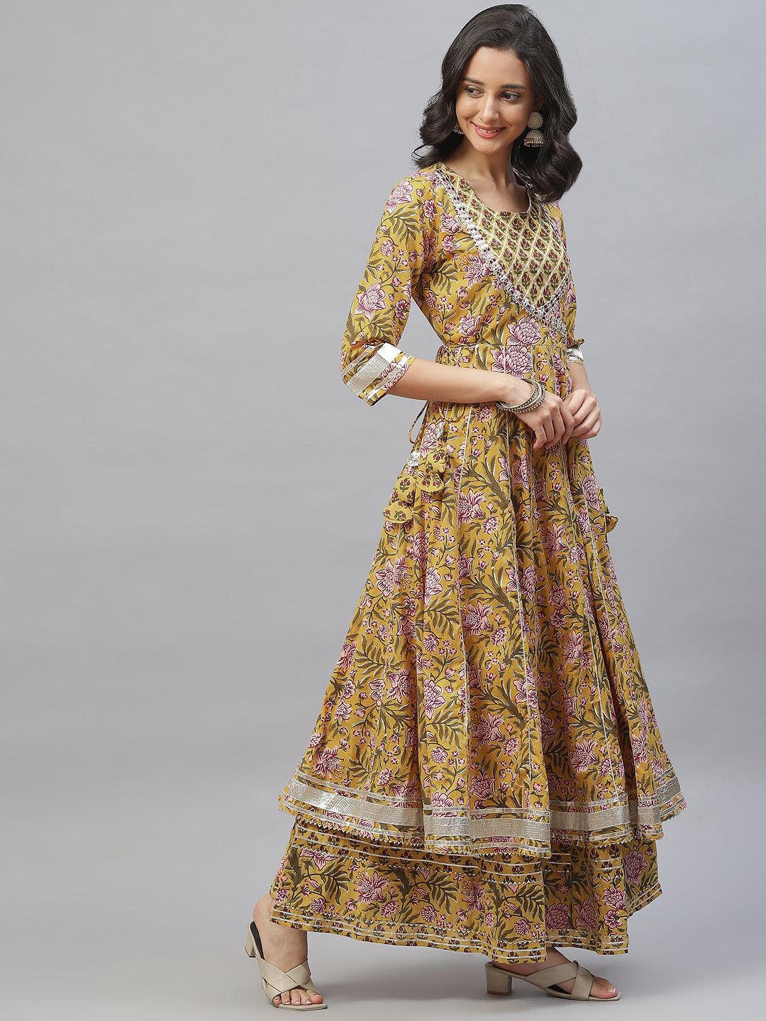  Mustard Cotton Anarkali Kurta Palazzo Set With Dupatta -  world