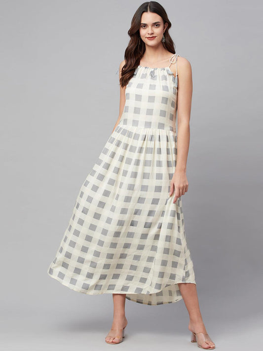  White Rayon Shoulder Straps Dress -  world