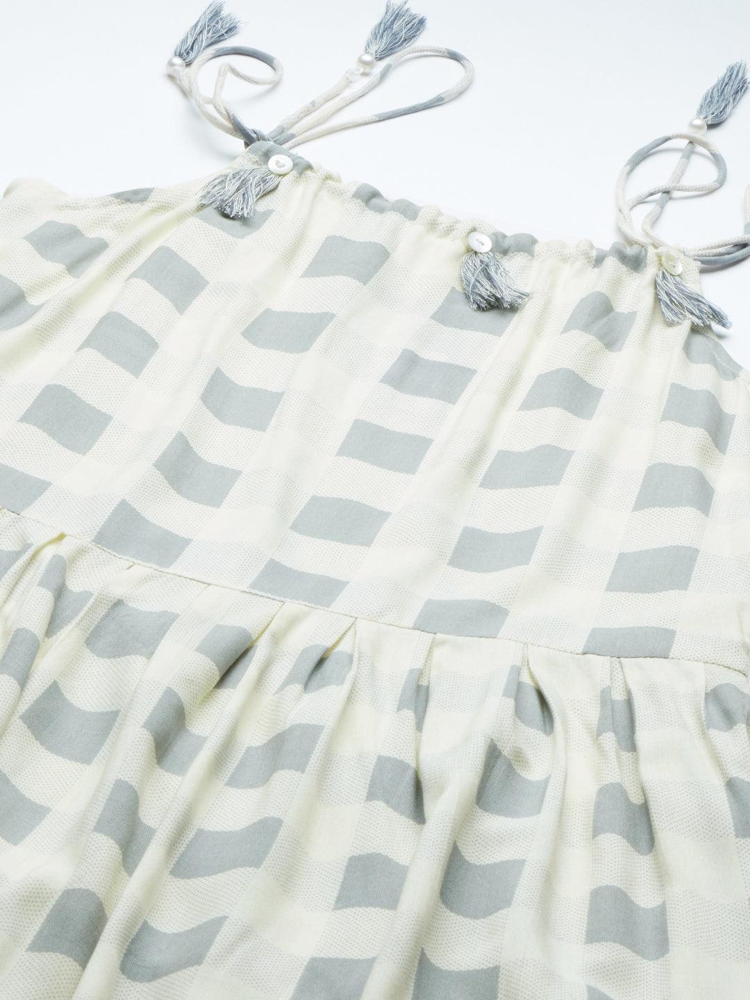  White Rayon Shoulder Straps Dress -  world