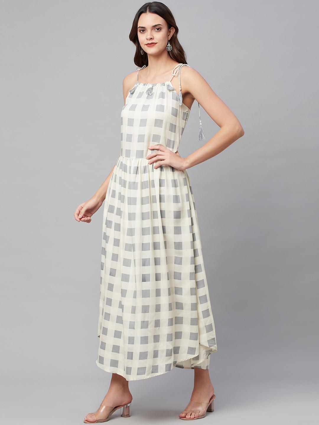  White Rayon Shoulder Straps Dress -  world