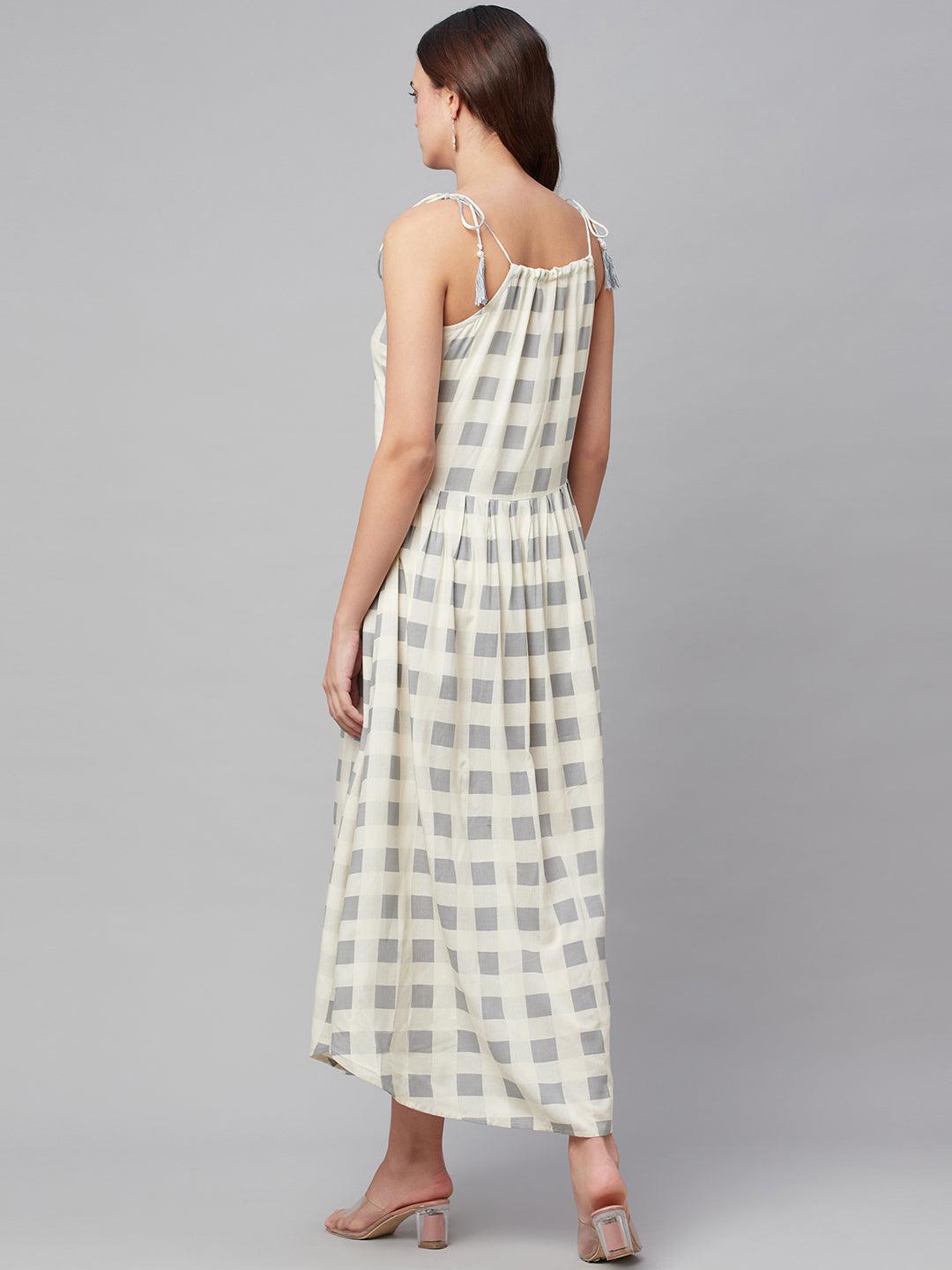  White Rayon Shoulder Straps Dress -  world