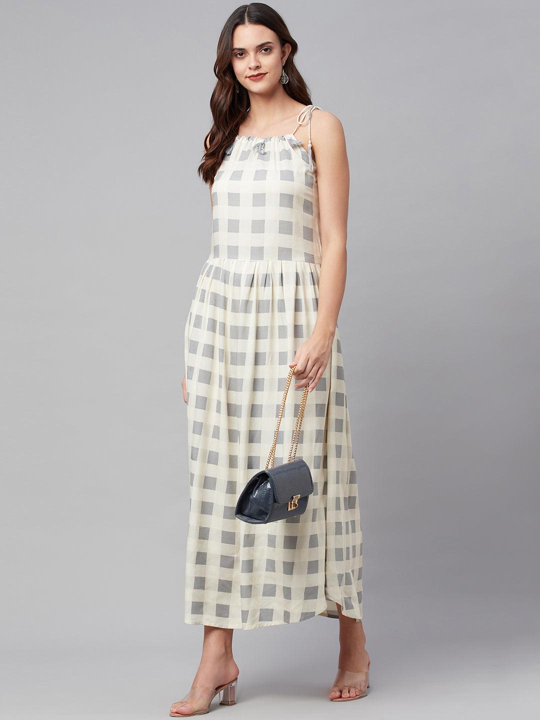  White Rayon Shoulder Straps Dress -  world