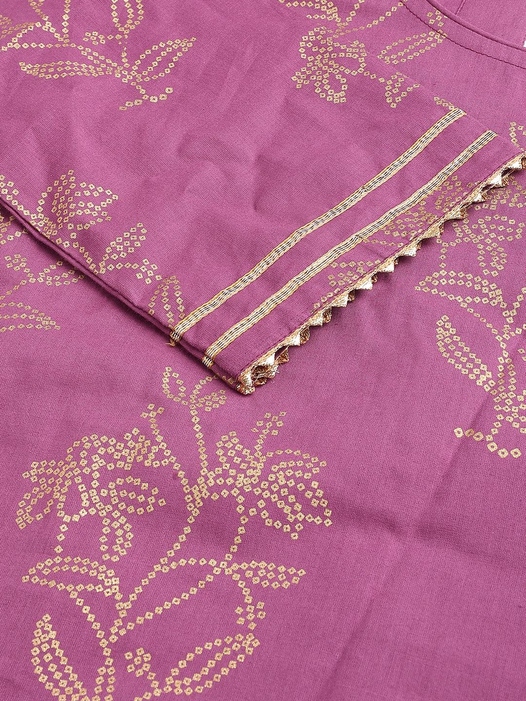  Purple Foil Print Cotton Sharara Set with Dupatta -  world