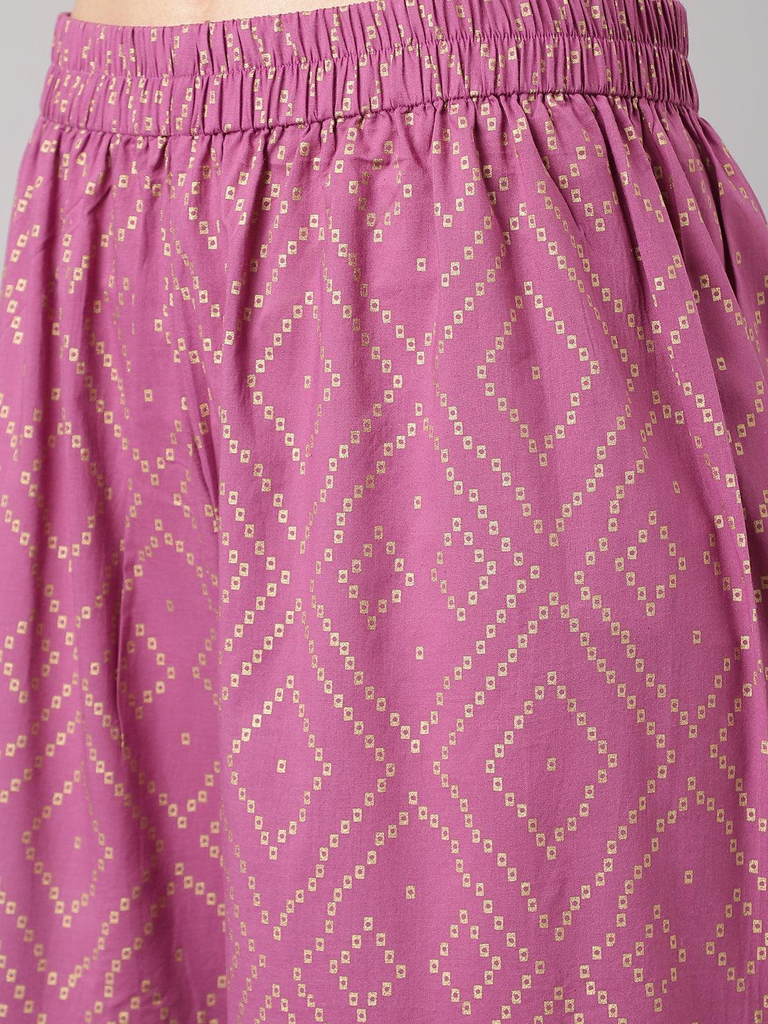  Purple Foil Print Cotton Sharara Set with Dupatta -  world