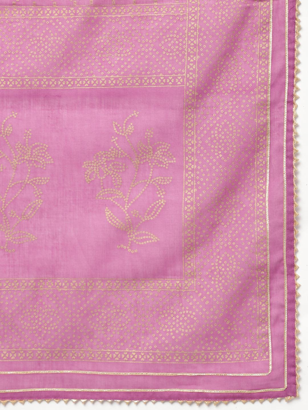  Purple Foil Print Cotton Sharara Set with Dupatta -  world