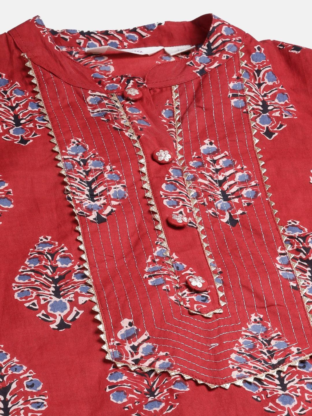  Red Cotton Straight Kurta -  world