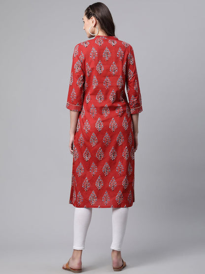  Red Cotton Straight Kurta -  world