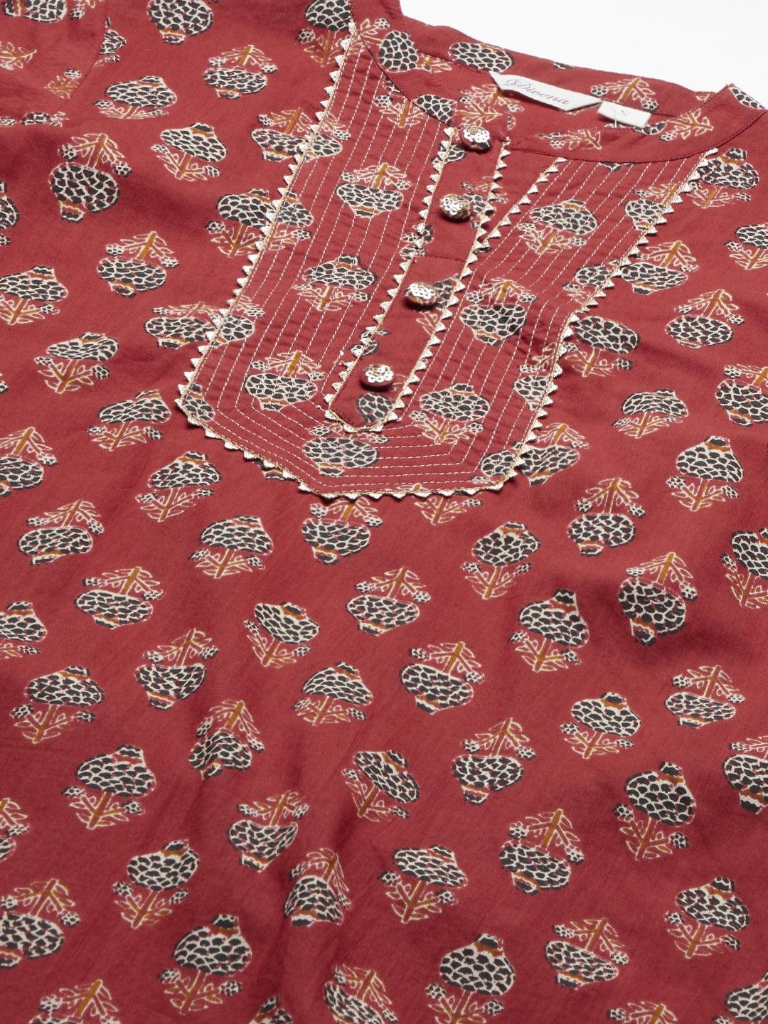  Red Ethnic Cotton Straight Kurta -  world