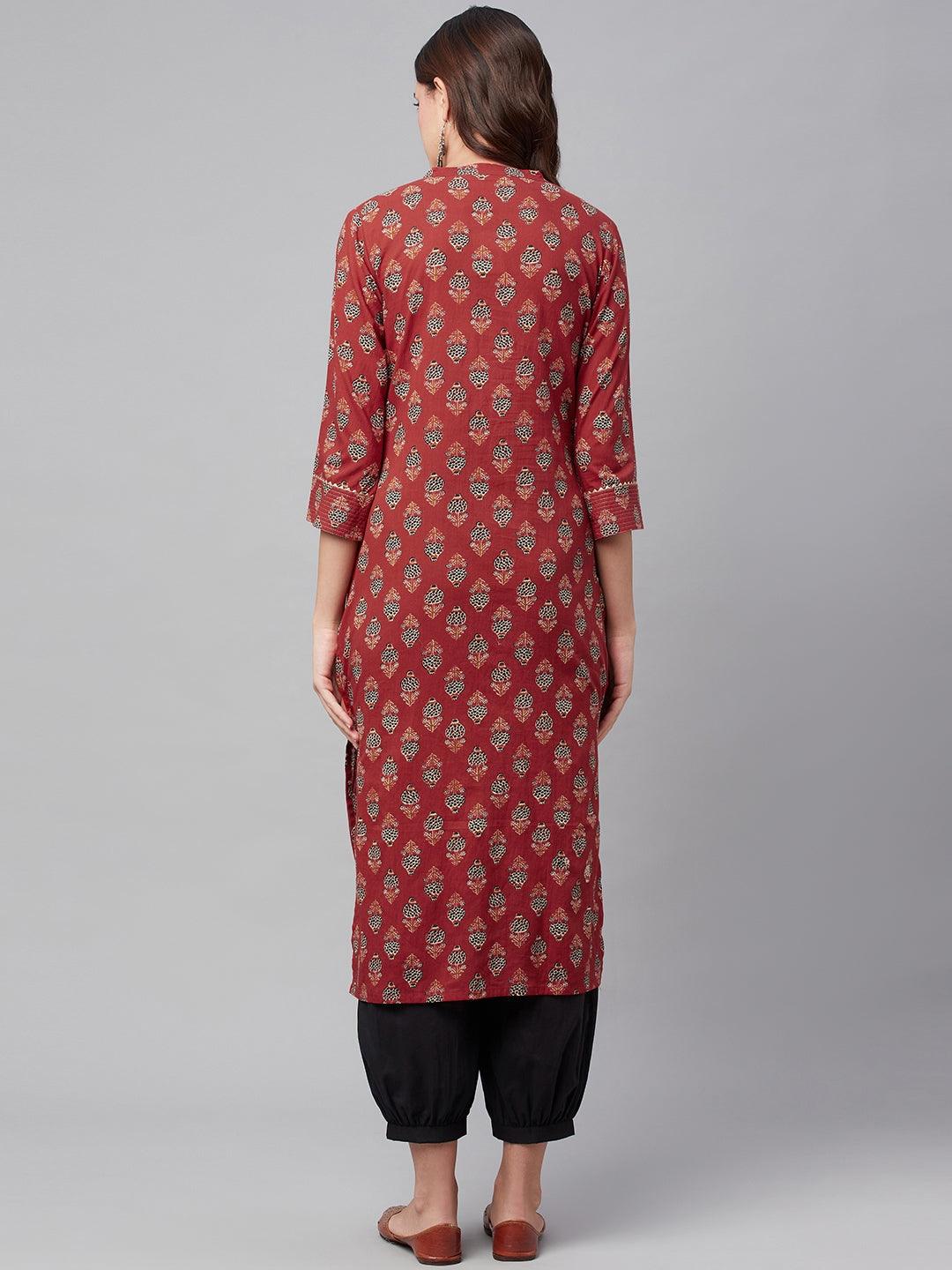  Red Ethnic Cotton Straight Kurta -  world