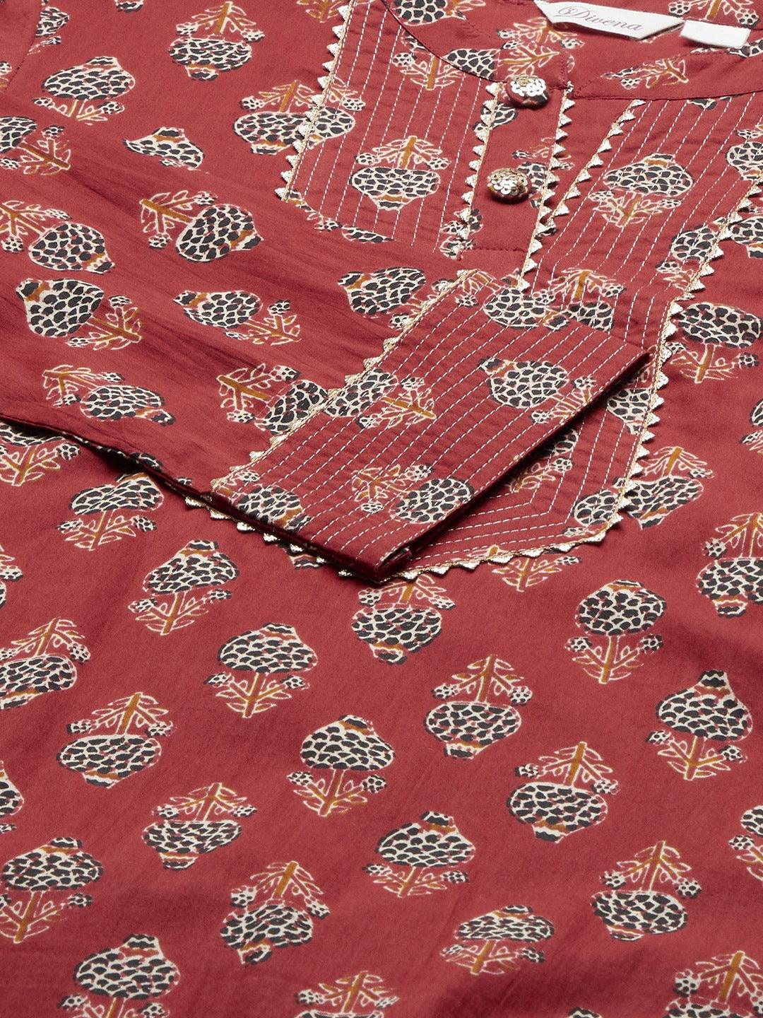  Red Ethnic Cotton Straight Kurta -  world