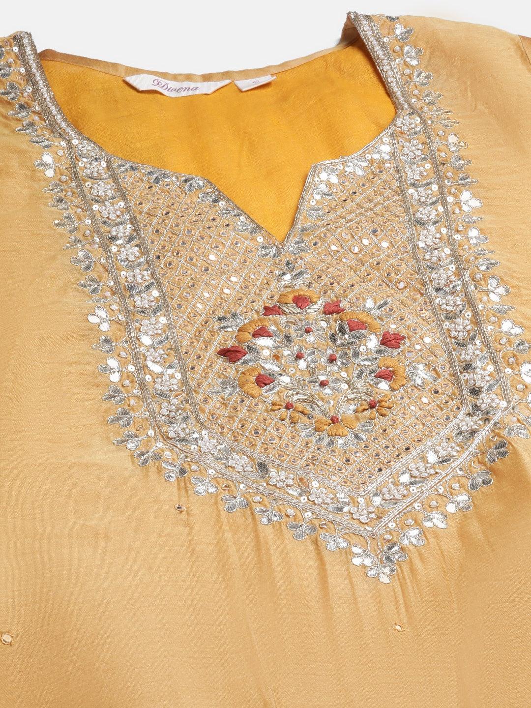  Yellow Gold Solid Chenderi Kurta Sharara Set with Dupatta -  world