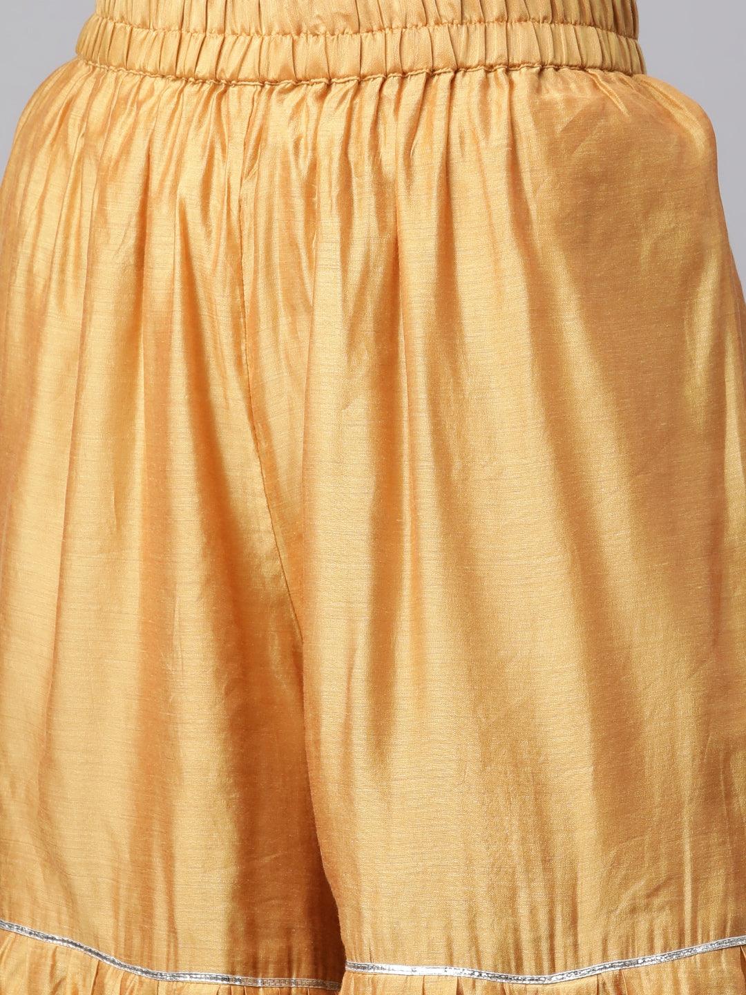  Yellow Gold Solid Chenderi Kurta Sharara Set with Dupatta -  world