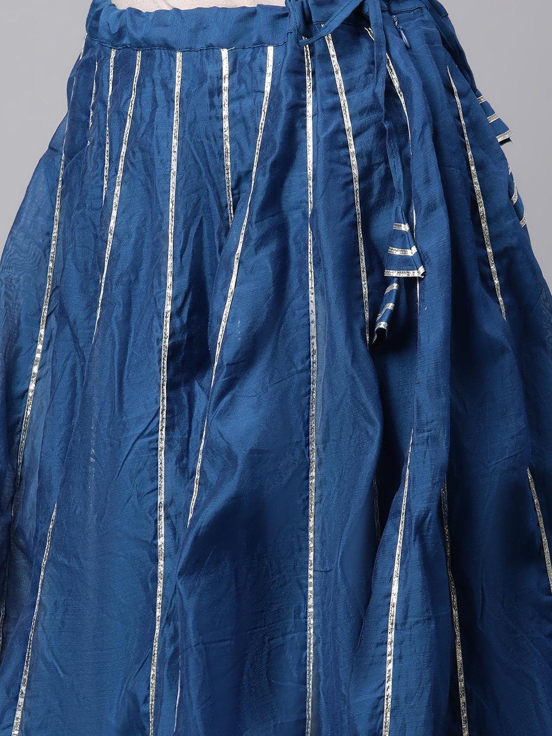  Blue Solid Chenderi Kurta Skirt Set with Dupatta - world.com
