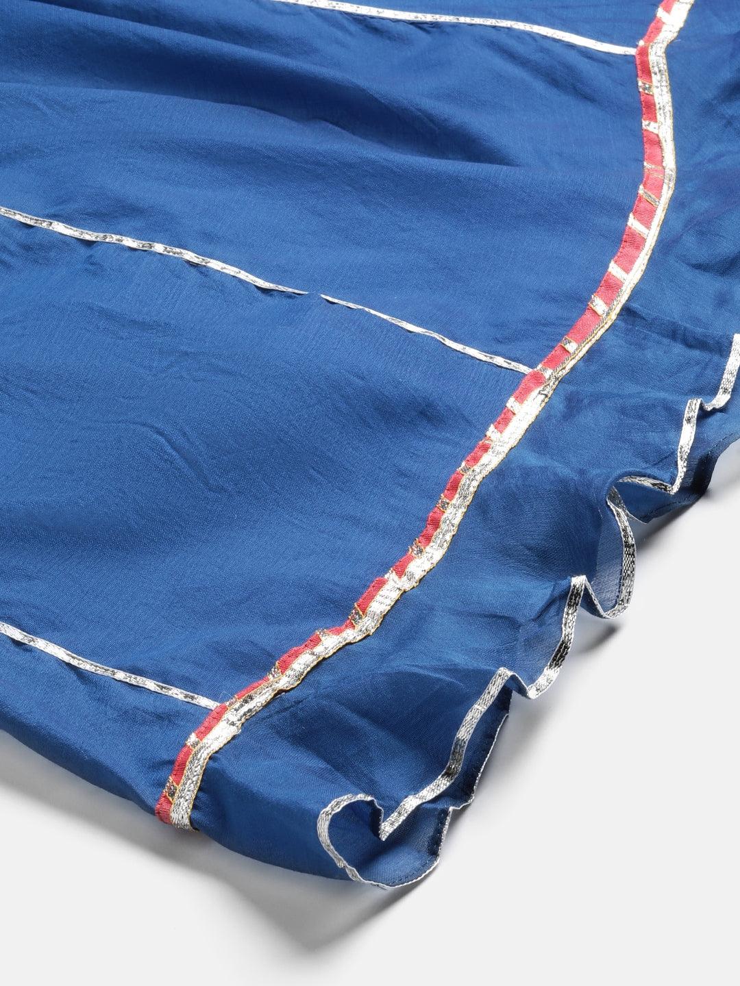  Blue Solid Chenderi Kurta Skirt Set with Dupatta - world.com