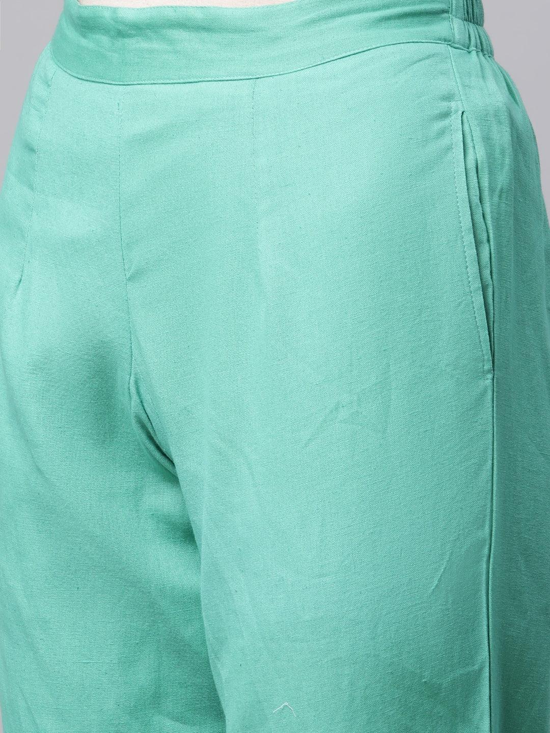  Green Chanderi Kurta Cotton pant set With Chiffon leheriya Dupatta - world.com