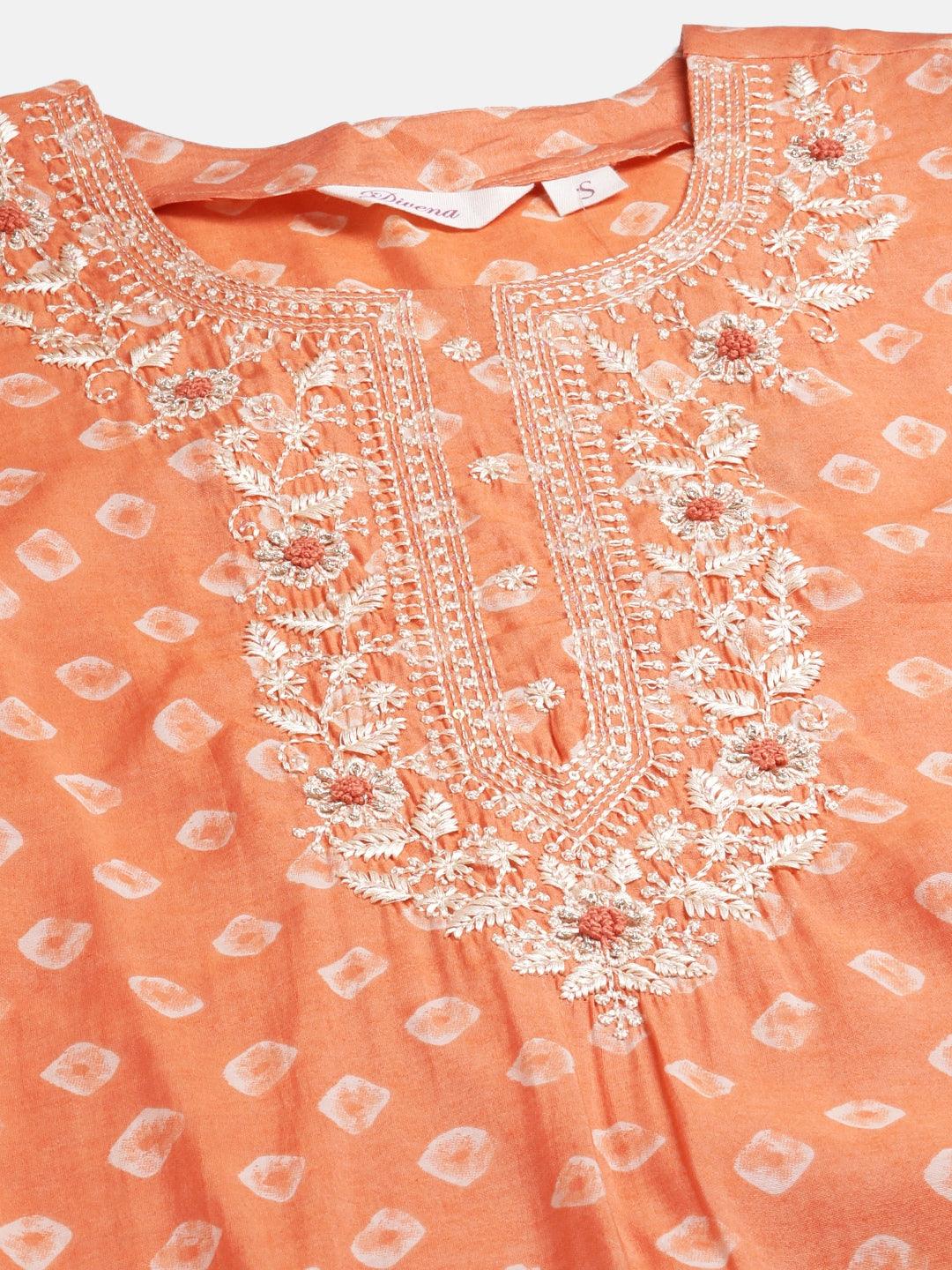 Orange Chanderi Kurta Cotton pant set With Chiffon leheriya Dupatta - world.com
